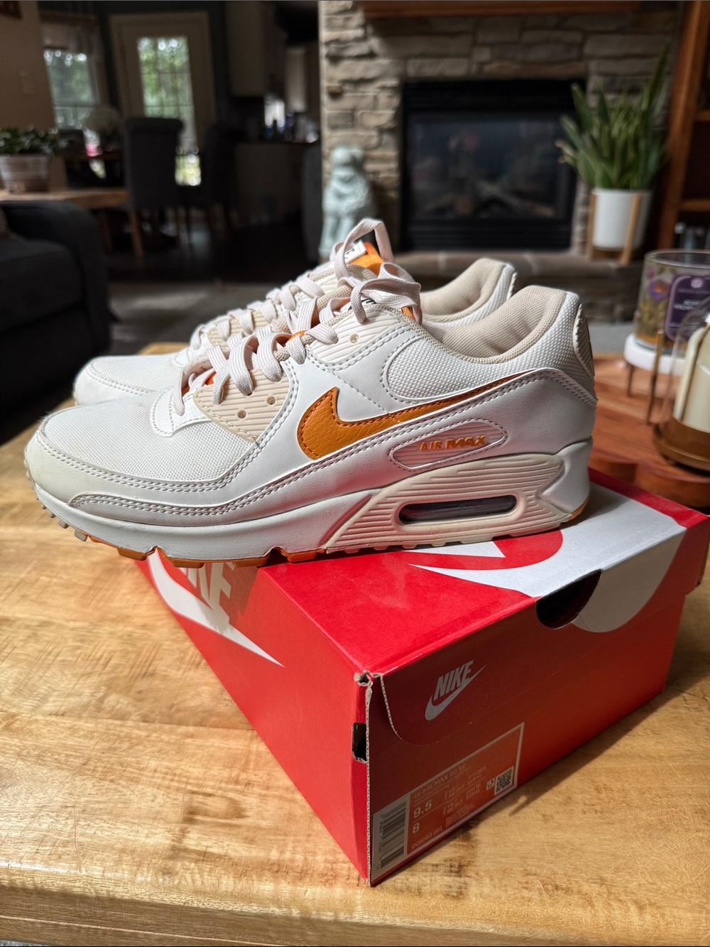 Nike Women’s Sneakers — Cream with Orange Swoosh